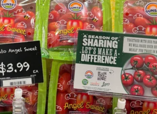 Lowes Foods Partners With Healthy Family Project For 2024 “Season of Sharing” Campaign Season of Sharing campaign card on display with tomatoes.