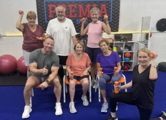 Senior exercise class at Premia, Fort Myers, Lee County, Florida Senior exercise class at Premia, Fort Myers, Lee County, Florida