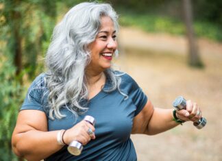 A Dumbbell Workout for Older Adults: 5 Exercise to Try older adult weightlifting with dumbbells outside